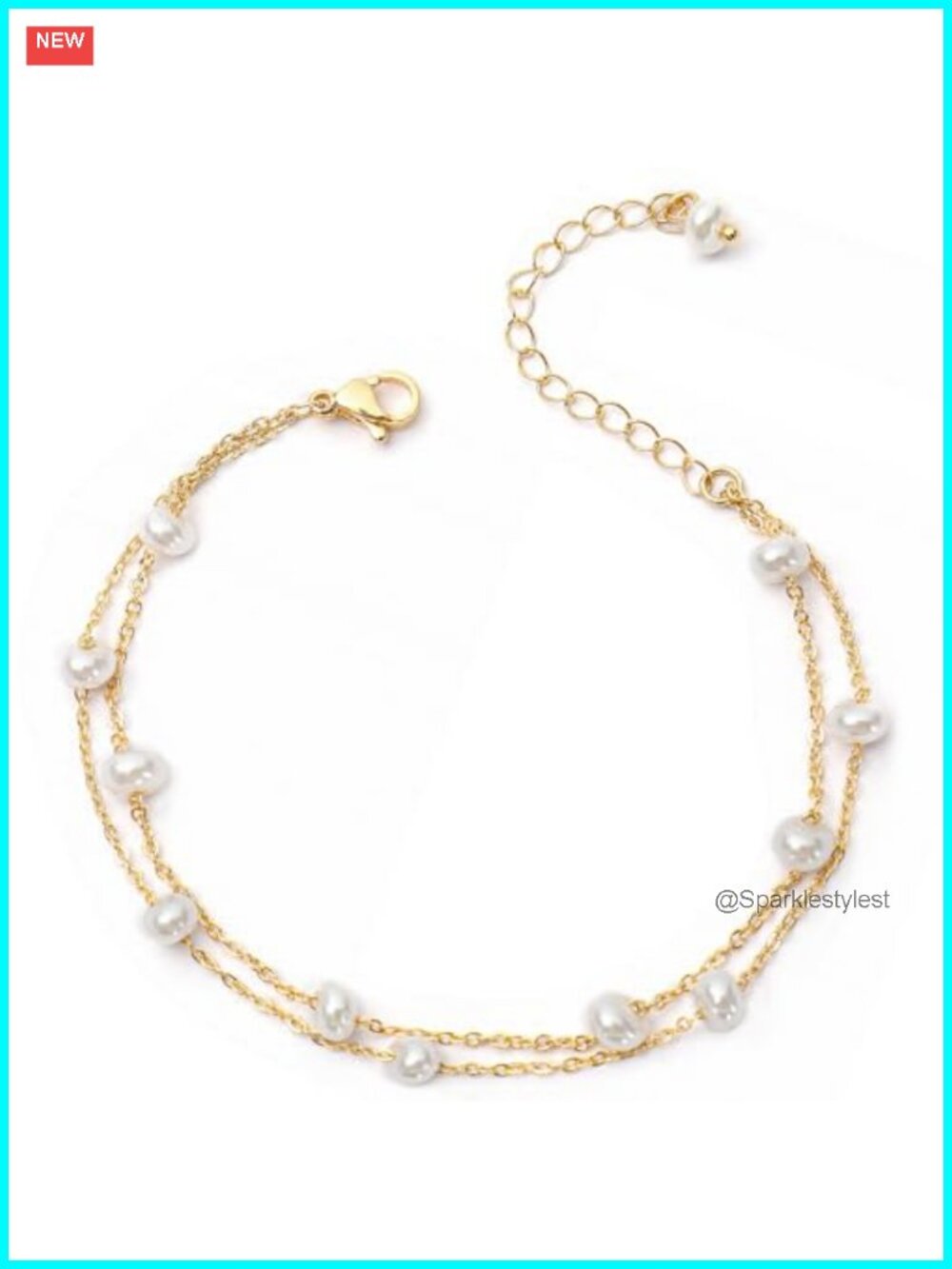 14K Gold Plated Pearl Bracelet Dainty Adjustable Chain Jewelry Gift